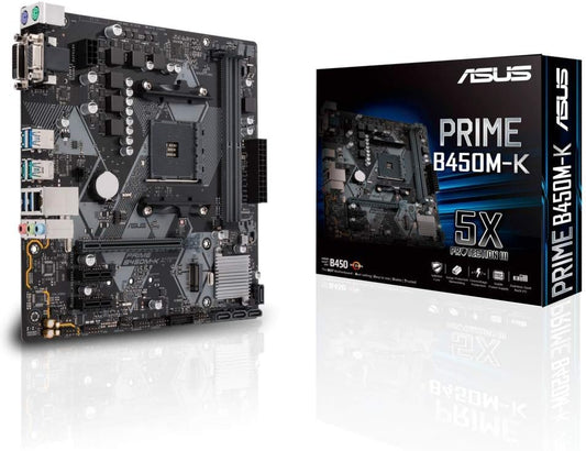 Asus Prime B450M-K AMD AM4 MATX Motherboard With LED Lighting, DDR4 3200MHz, M.2, SATA 6Gbps And USB 3.1 Gen 2
