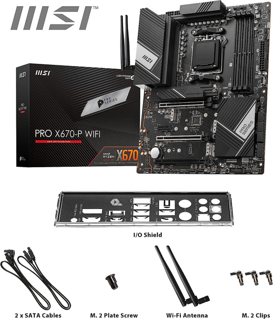 MSI PRO X670-P WIFI DDR5 AM5 AMD Ryzen™ 7000 Series SATA 6Gb/S ATX Motherboards, Wi-Fi 6E, 2.5G Network Solution, Frozr AI Cooling.